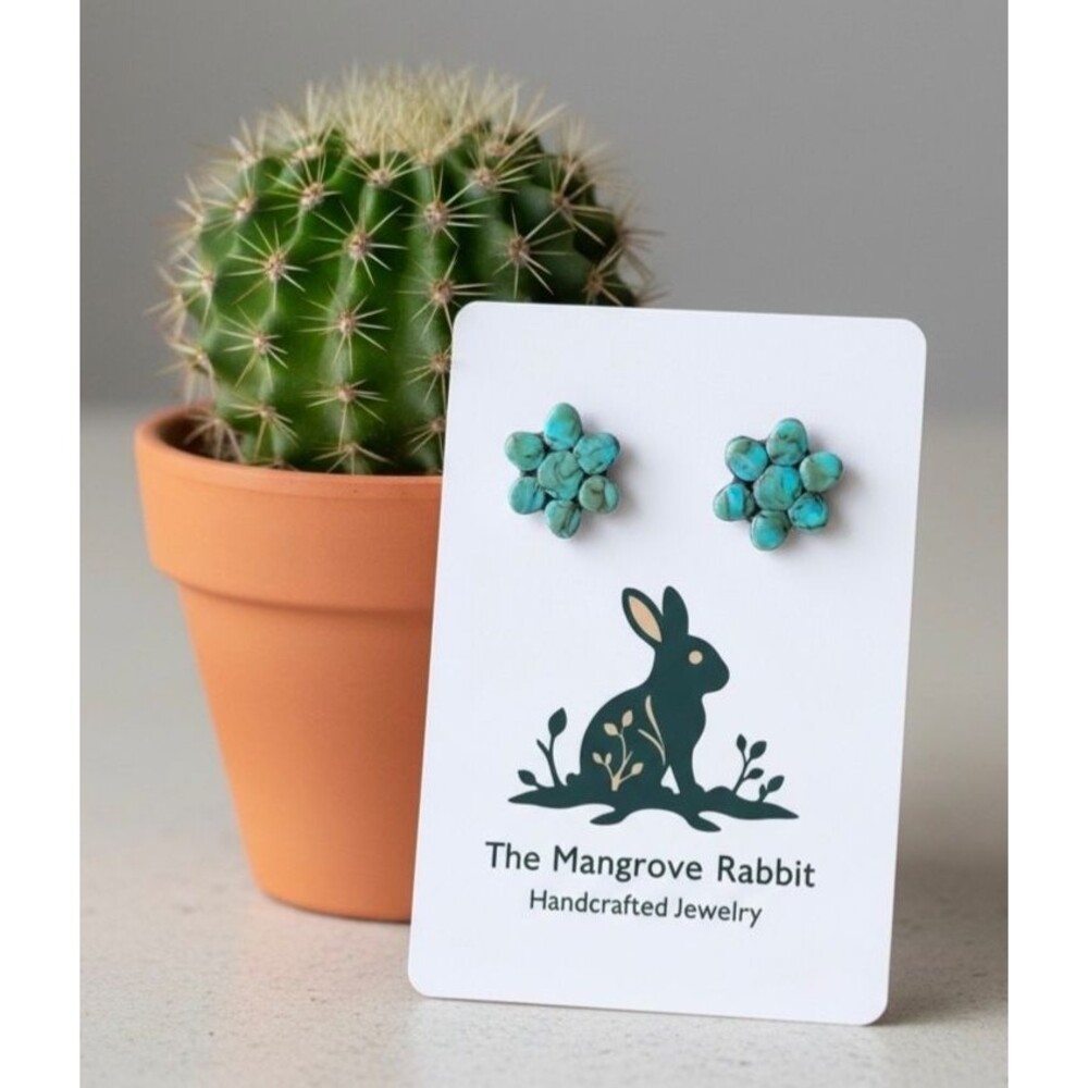 Faux Turquoise Cluster Southwestern Style Polymer Clay Handmade Stud Earrings